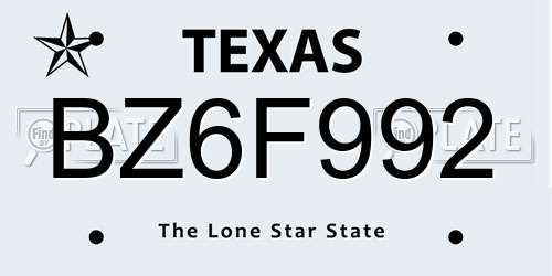 BZ6F992 Texas License Plate