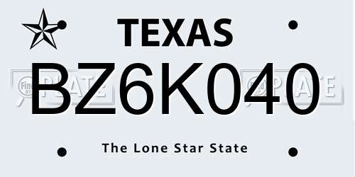 BZ6K040 Texas License Plate
