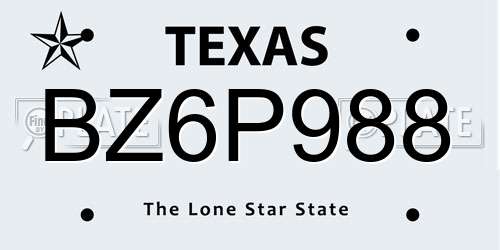 BZ6P988 Texas License Plate