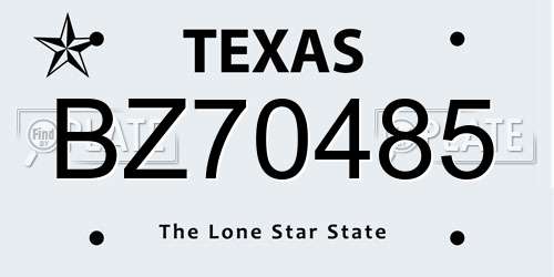 BZ70485 Texas License Plate