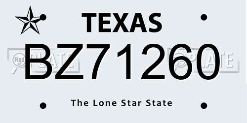 BZ71260 Texas License Plate
