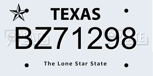 BZ71298 Texas License Plate