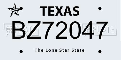 BZ72047 Texas License Plate