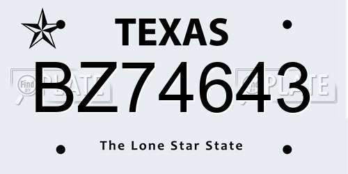 BZ74643 Texas License Plate