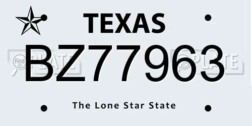 BZ77963 Texas License Plate
