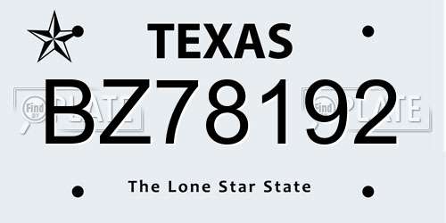 BZ78192 Texas License Plate