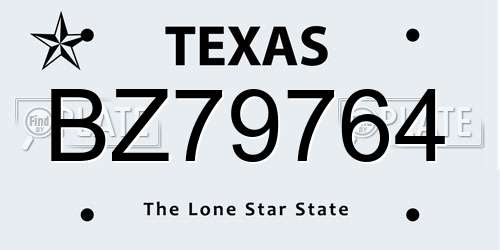BZ79764 Texas License Plate