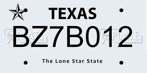 BZ7B012 Texas License Plate