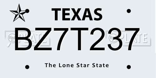 BZ7T237 Texas License Plate