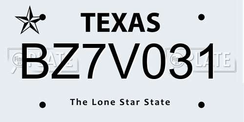 BZ7V031 Texas License Plate