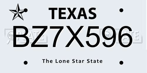 BZ7X596 Texas License Plate
