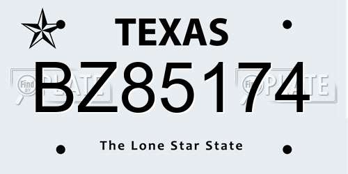 BZ85174 Texas License Plate