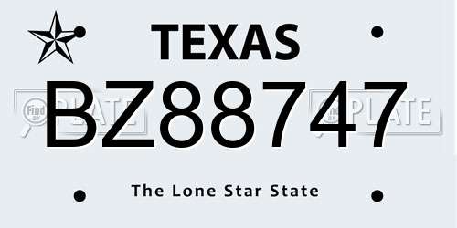 BZ88747 Texas License Plate