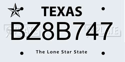 BZ8B747 Texas License Plate