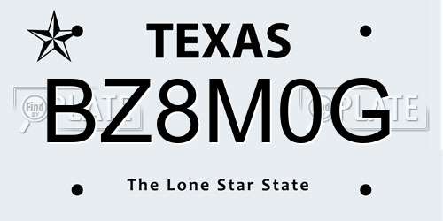 BZ8M0G Texas License Plate