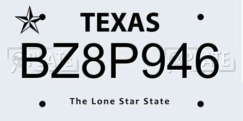 BZ8P946 Texas License Plate