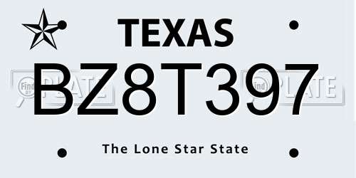 BZ8T397 Texas License Plate