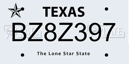 BZ8Z397 Texas License Plate