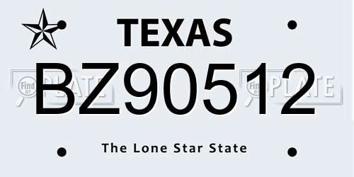 BZ90512 Texas License Plate