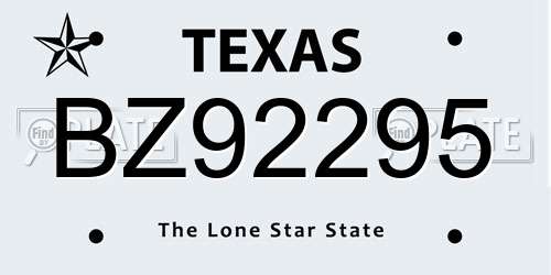 BZ92295 Texas License Plate