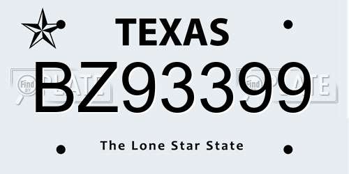 BZ93399 Texas License Plate