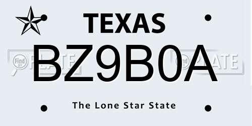 BZ9B0A Texas License Plate