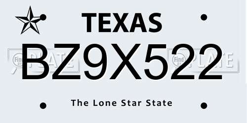 BZ9X522 Texas License Plate