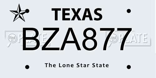 BZA877 Texas License Plate