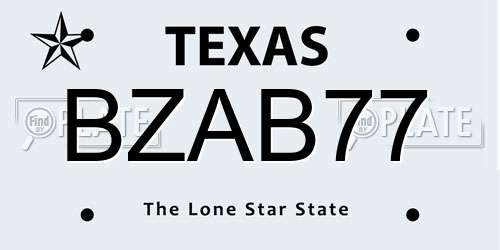 BZAB77 Texas License Plate