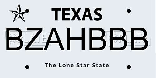 BZAHBBB Texas License Plate