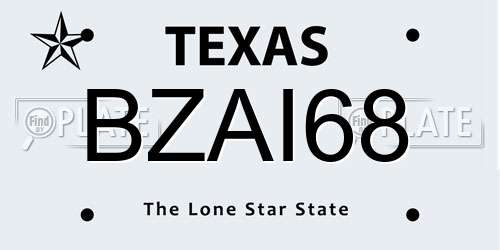 BZAI68 Texas License Plate