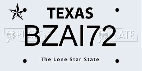 BZAI72 Texas License Plate