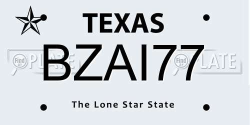 BZAI77 Texas License Plate