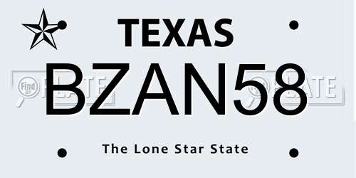 BZAN58 Texas License Plate