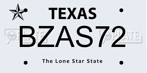 BZAS72 Texas License Plate