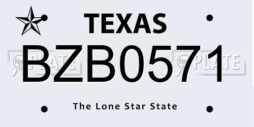 BZB0571 Texas License Plate
