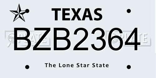 BZB2364 Texas License Plate