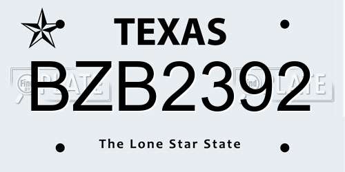 BZB2392 Texas License Plate