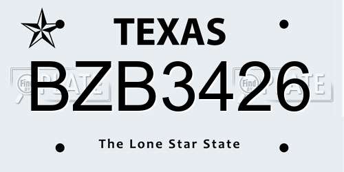 BZB3426 Texas License Plate