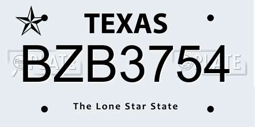 BZB3754 Texas License Plate