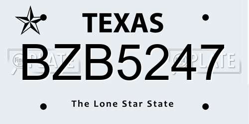BZB5247 Texas License Plate