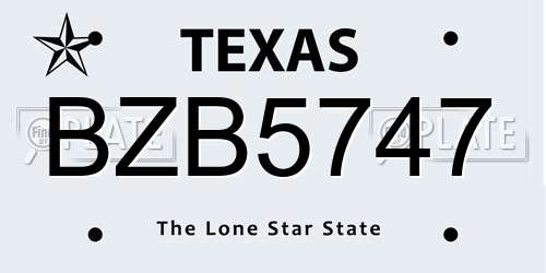 BZB5747 Texas License Plate