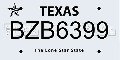 BZB6399 Texas License Plate