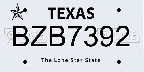 BZB7392 Texas License Plate