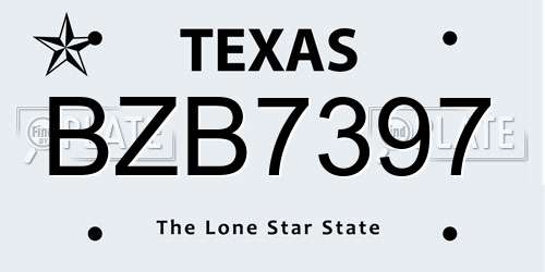 BZB7397 Texas License Plate