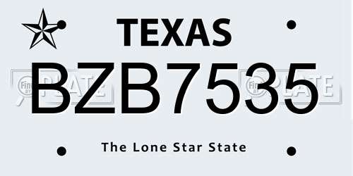 BZB7535 Texas License Plate
