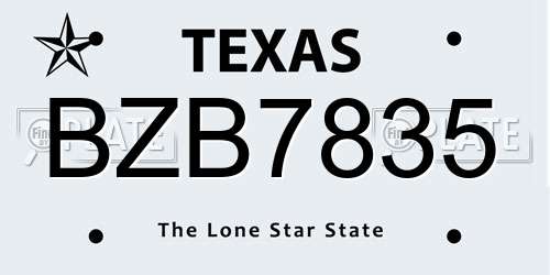 BZB7835 Texas License Plate