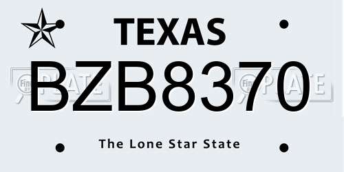 BZB8370 Texas License Plate