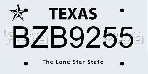 BZB9255 Texas License Plate