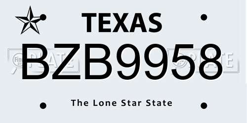 BZB9958 Texas License Plate